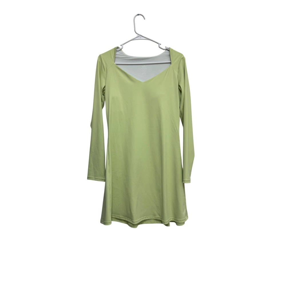 Suhk Asana Womens Lime Green Long Sleeve Sweetheart Neck Tennis Dress Size M